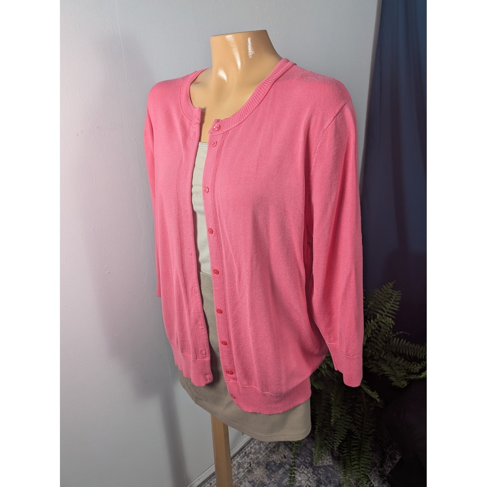 Company Ellen Tracy Cardigan Women XL Pink 3/4 Sleeve Button Front Pointelle